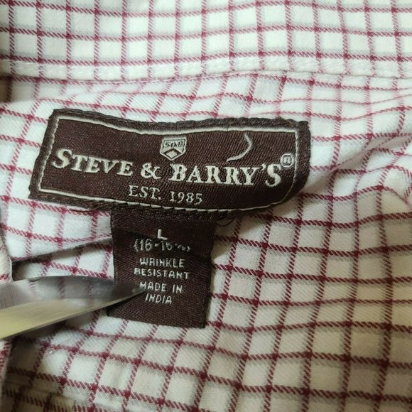 Steve & Barry's Mens Large Cream Red Check Long Sleeve Button Up Shirt - Picture 11 of 12